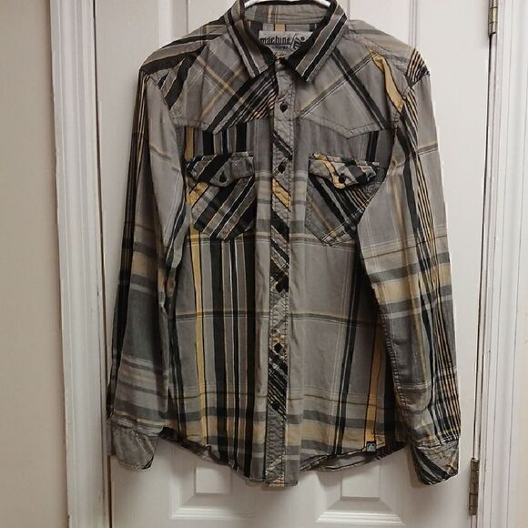 ❄️Machine Gray and Black And Yellow, Long Sleeve Shirt. EUC - Picture 1 of 6